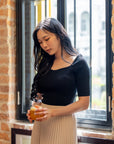 Soft Ribbed Square-Neck Knit Top