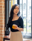 Soft Ribbed Square-Neck Knit Top