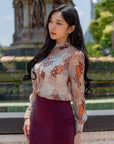 Abstract Print Sheer Shirt
