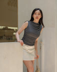 Ruched Sleeveless Mesh Top