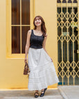 Button Front Lace Hem Top