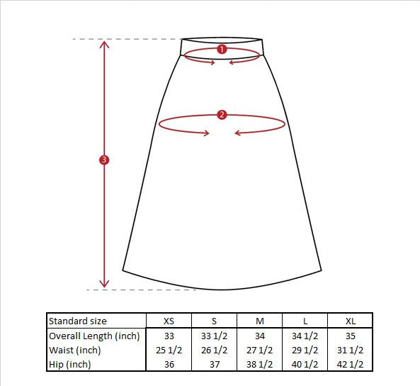 Zoya Satin Skirt Size Guide