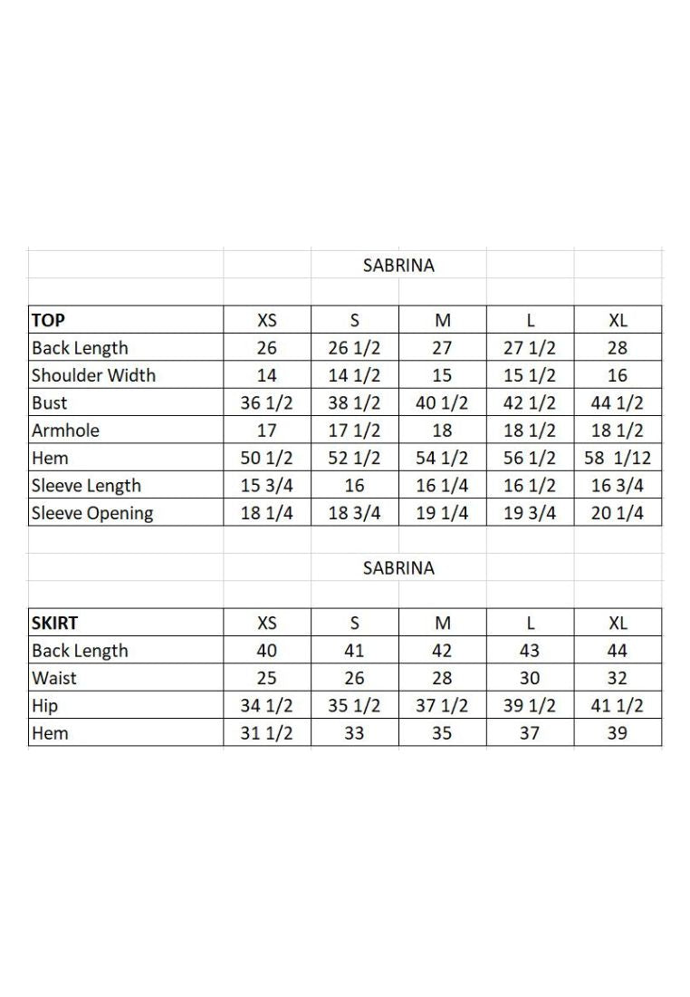 Sabrina Modern Kurung Set Size Guide