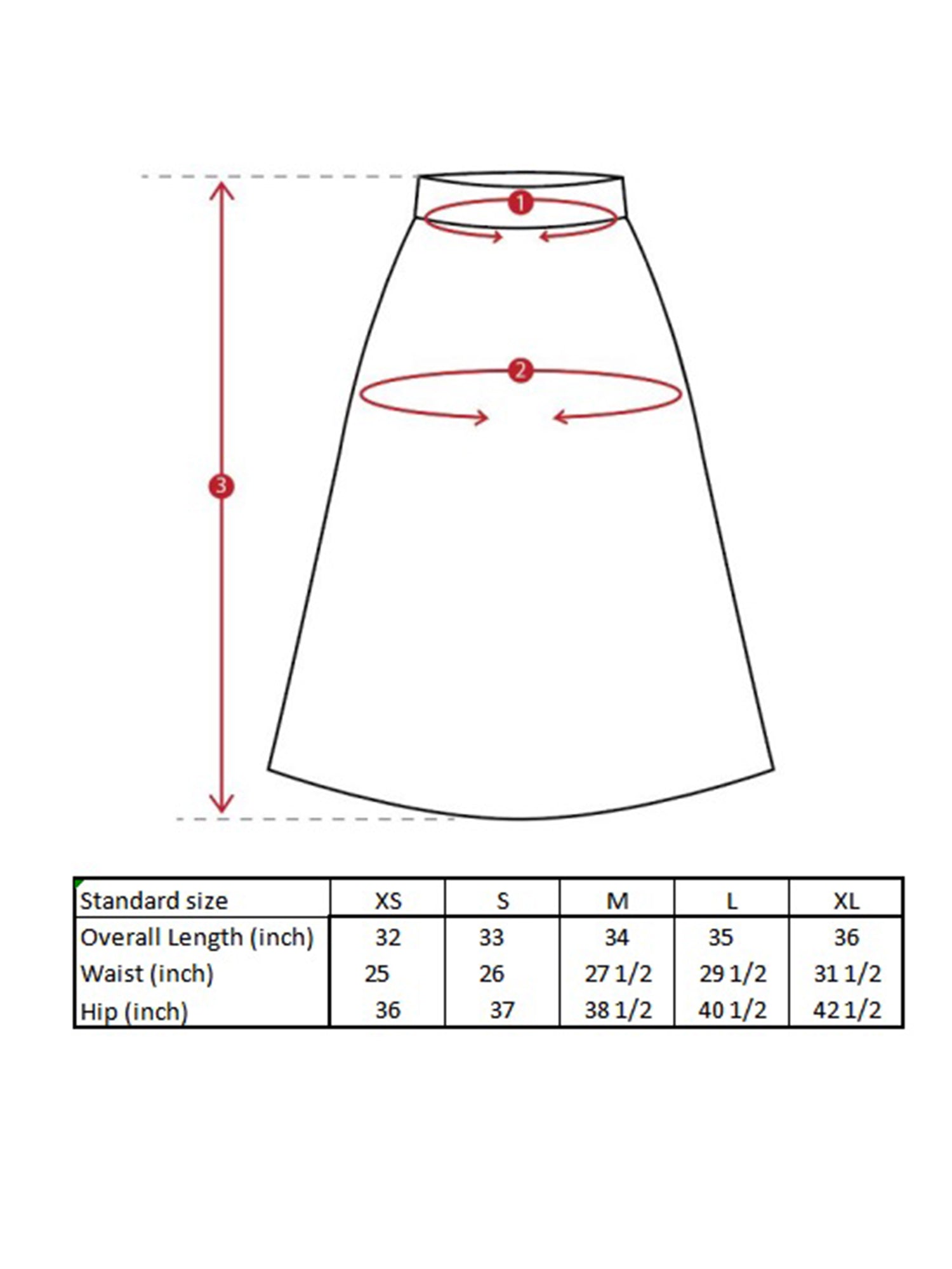 Azula Puzzle Skirt Size Guide