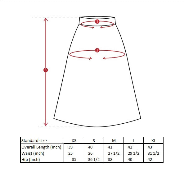 Alyaa Satin Skirt Size Guide