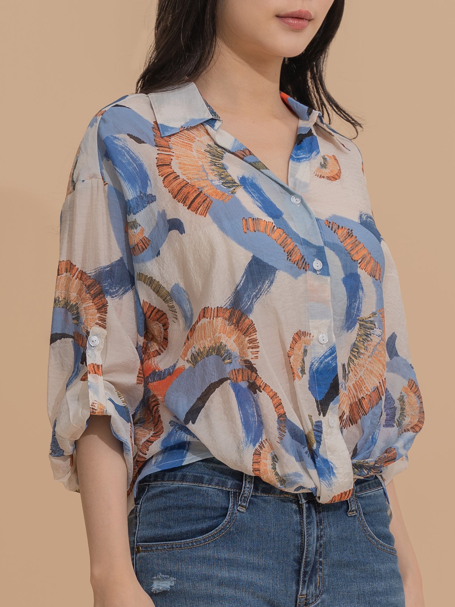 Abstract Print Wrap Shirt