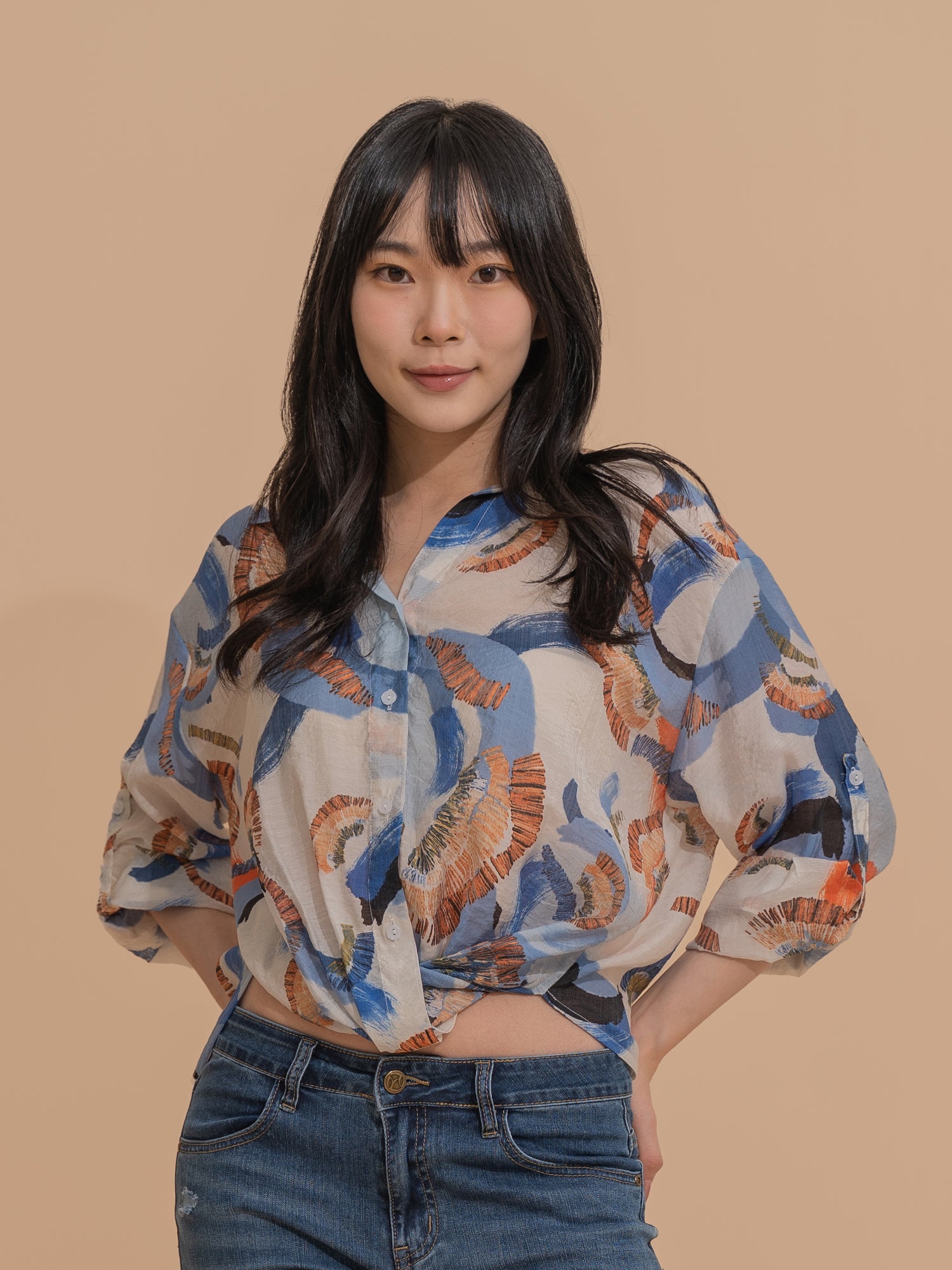Abstract Print Wrap Shirt