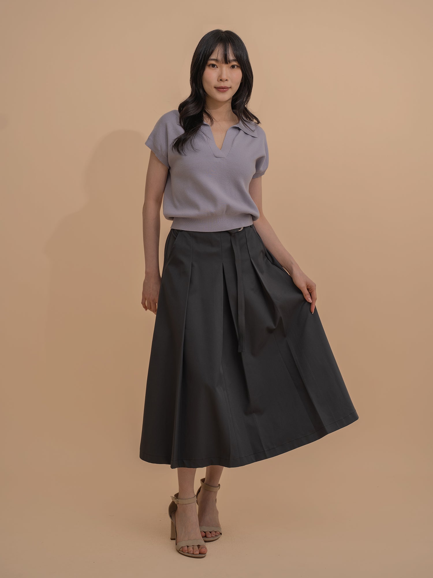 Belted Pleated Skirt