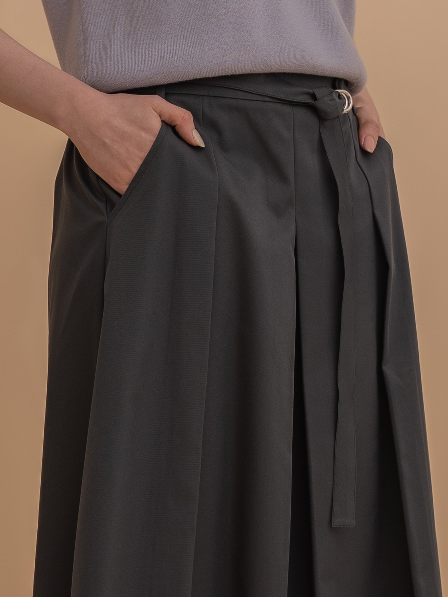 Belted Pleated Skirt