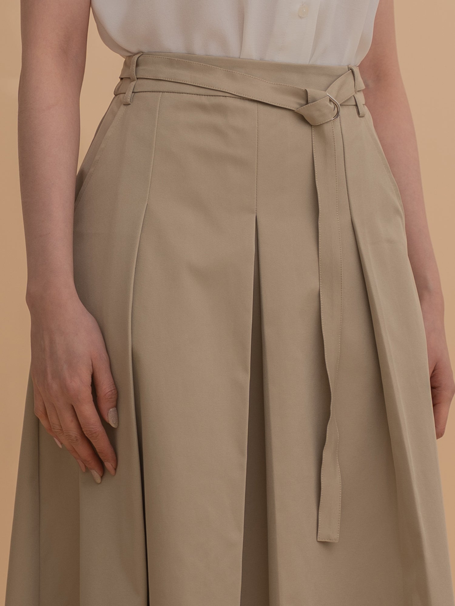 Belted Pleated Skirt