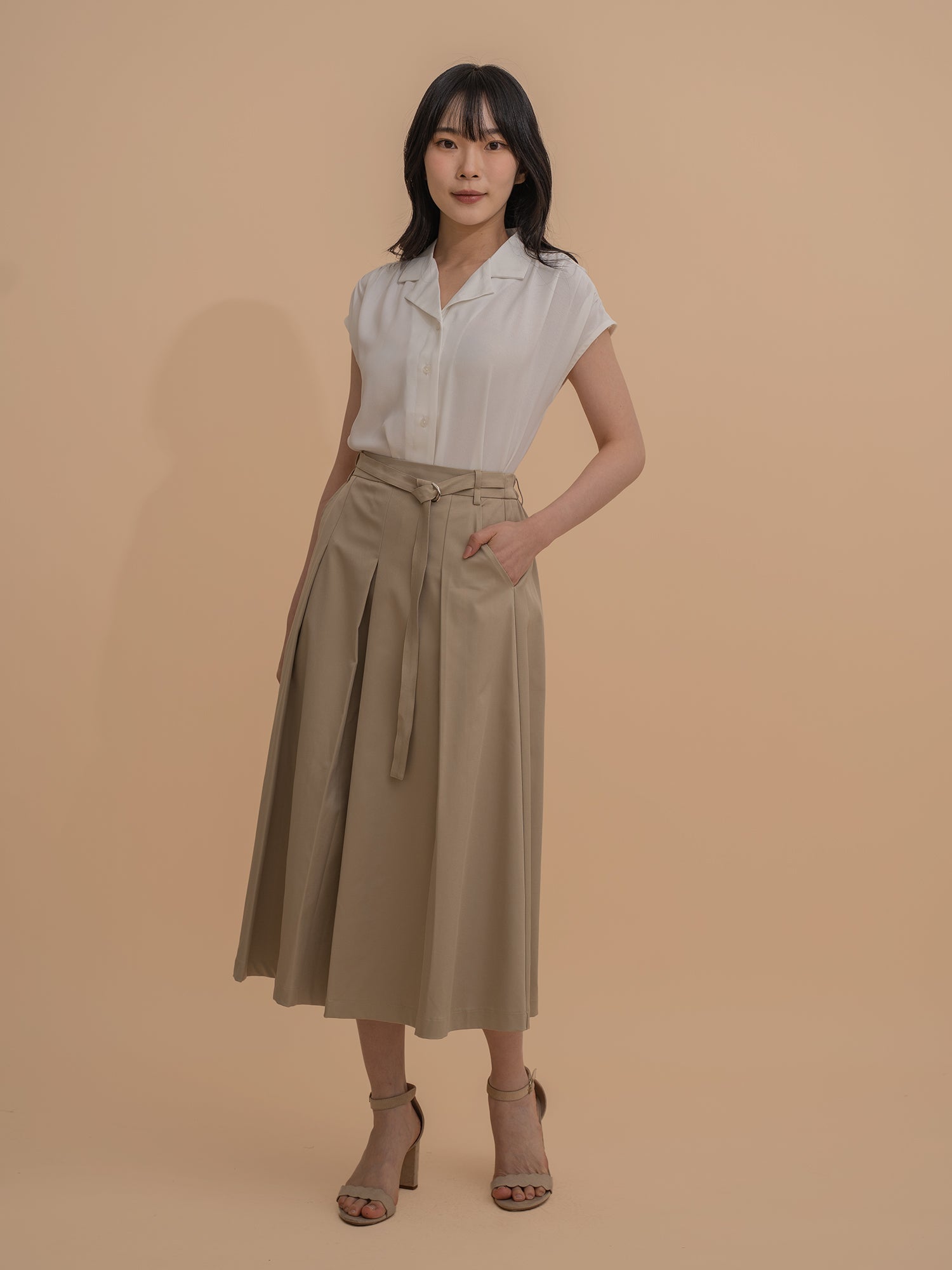 Belted Pleated Skirt