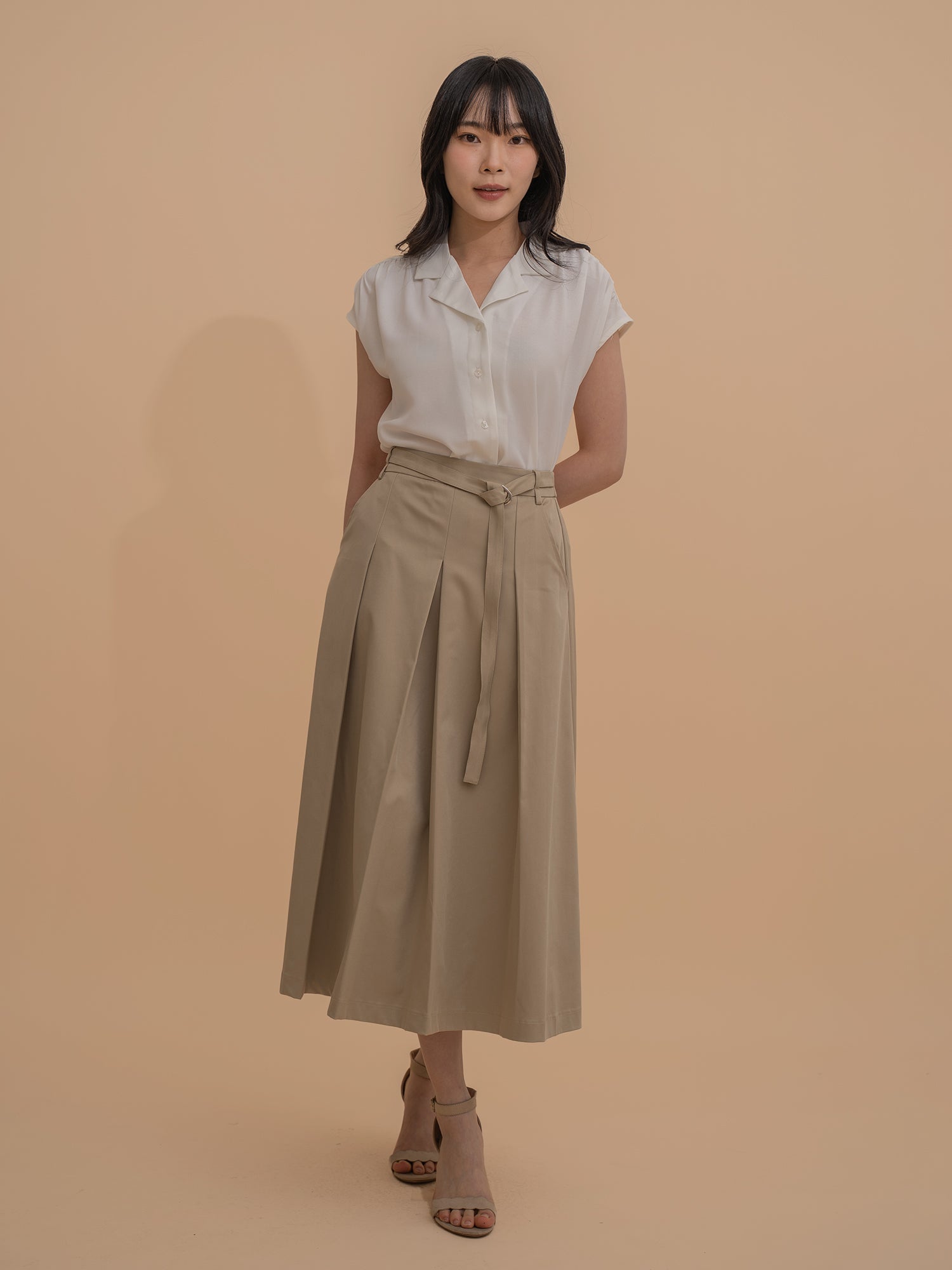 Belted Pleated Skirt