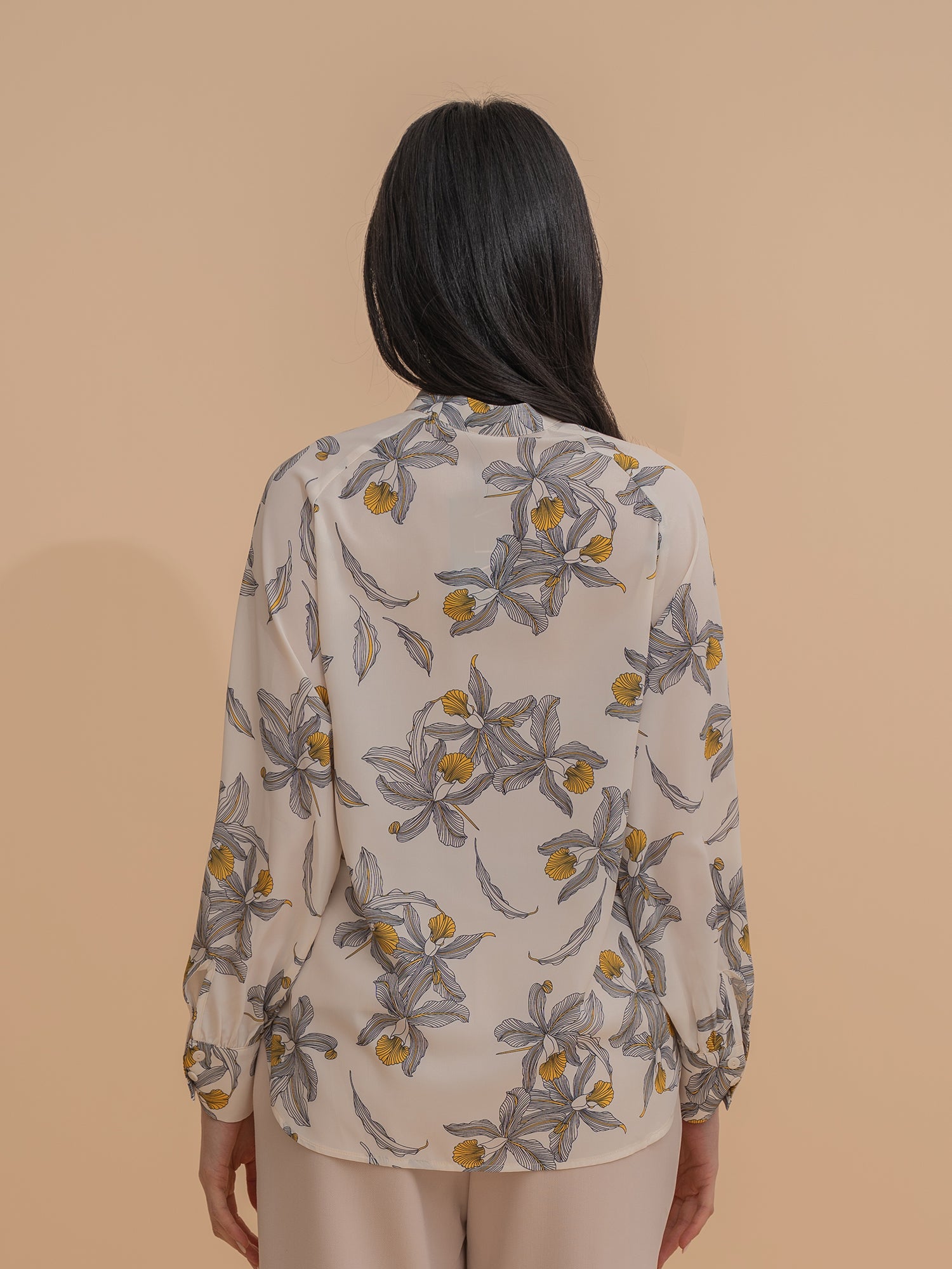 Botanical Print Mandarin Collar Blouse