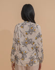 Botanical Print Mandarin Collar Blouse