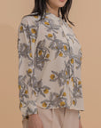Botanical Print Mandarin Collar Blouse