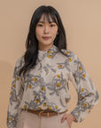 Botanical Print Mandarin Collar Blouse