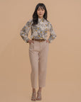Botanical Print Mandarin Collar Blouse