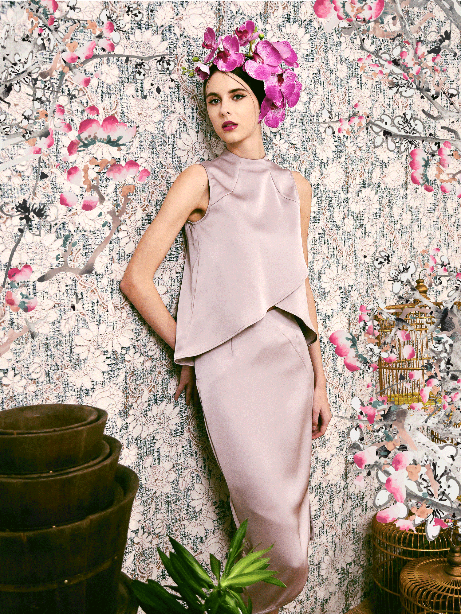 Jia Asymmetric Panel Midi Skirt