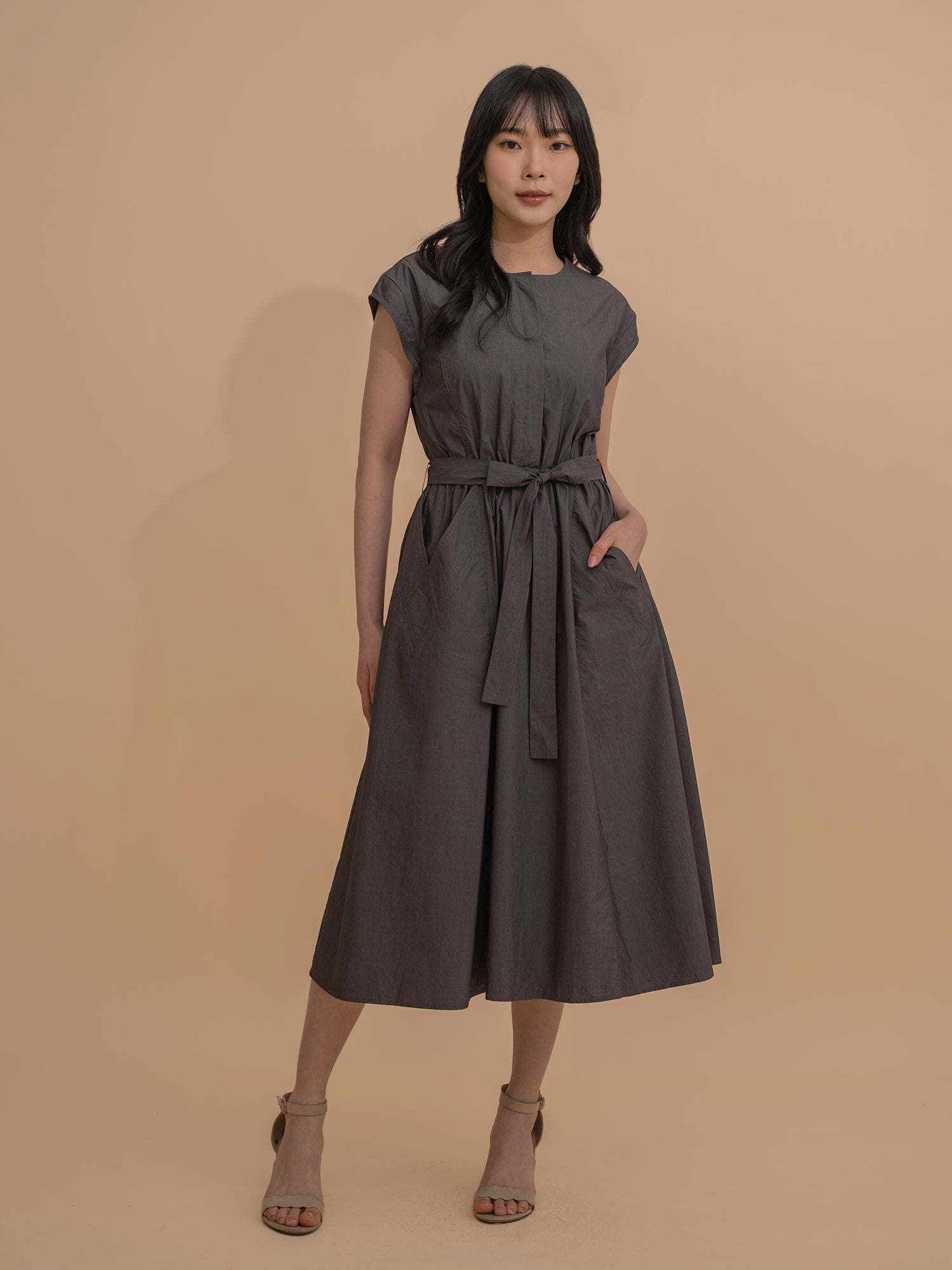 Cinched-Waist Belted Dress