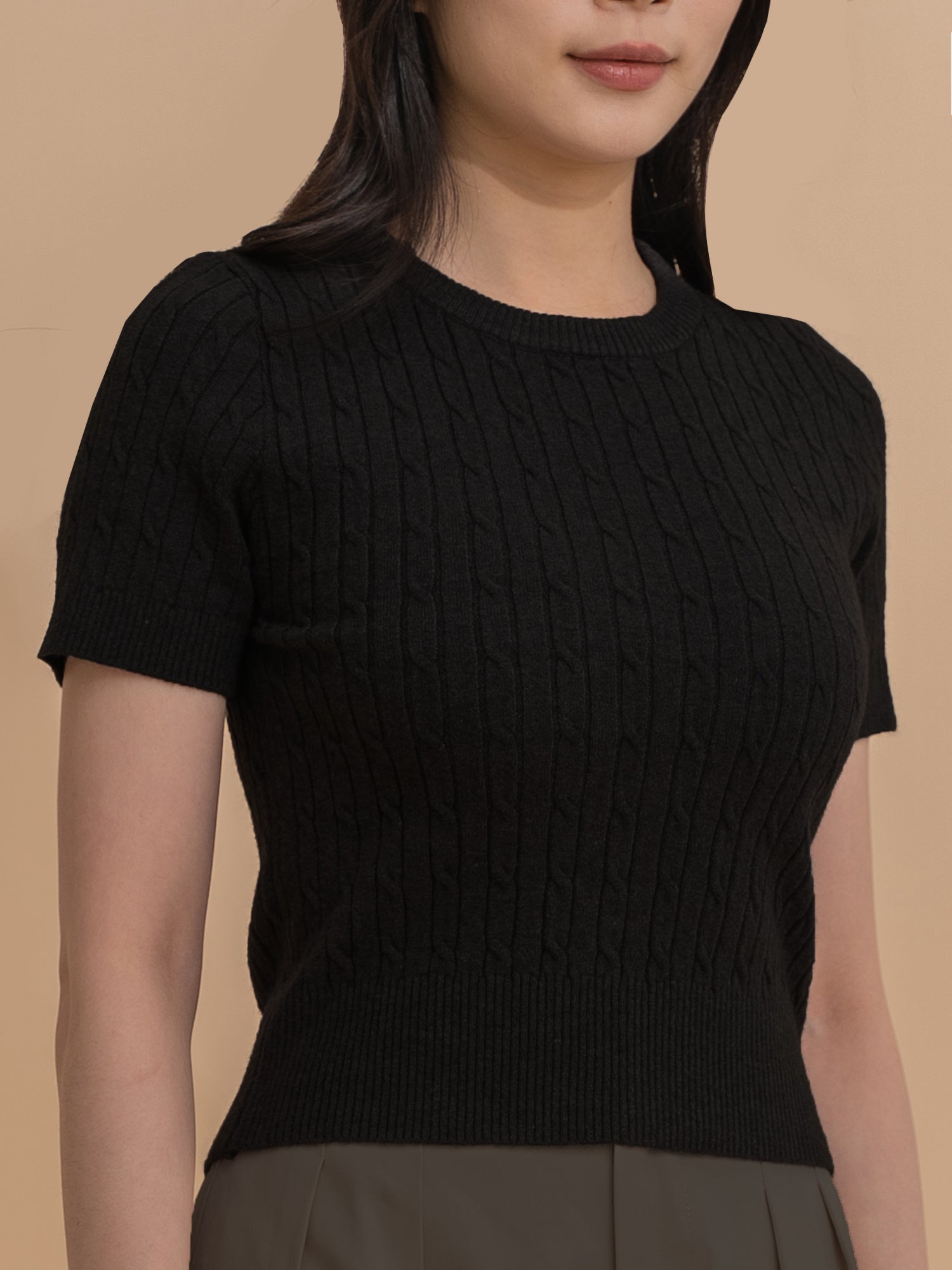 Cable Knit Short Sleeve Top