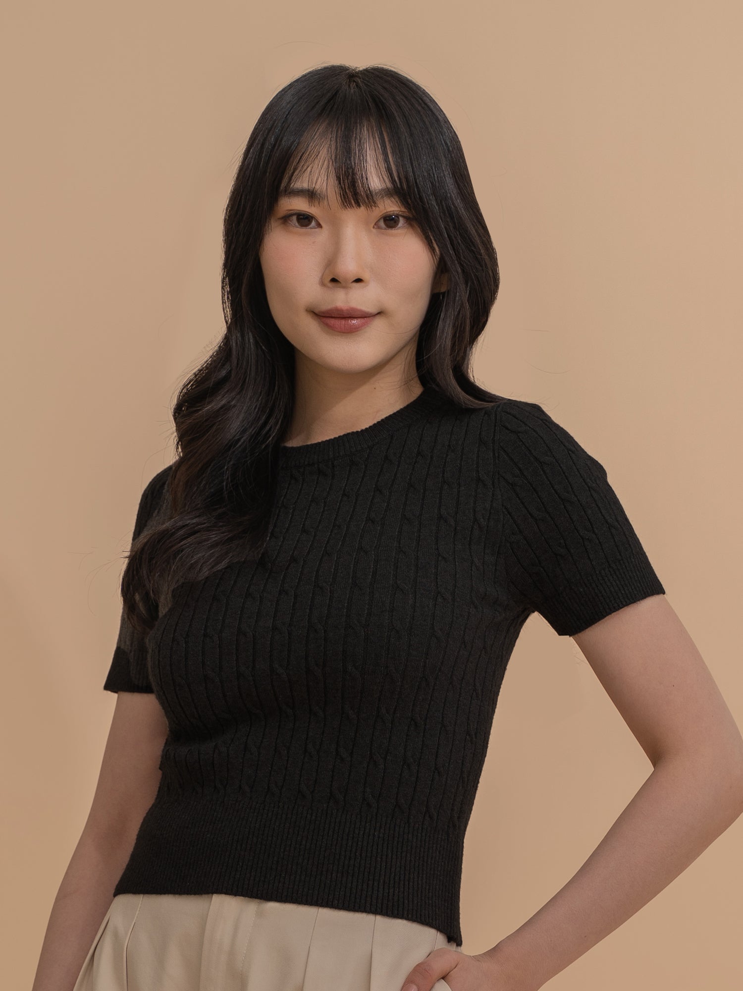 Cable Knit Short Sleeve Top