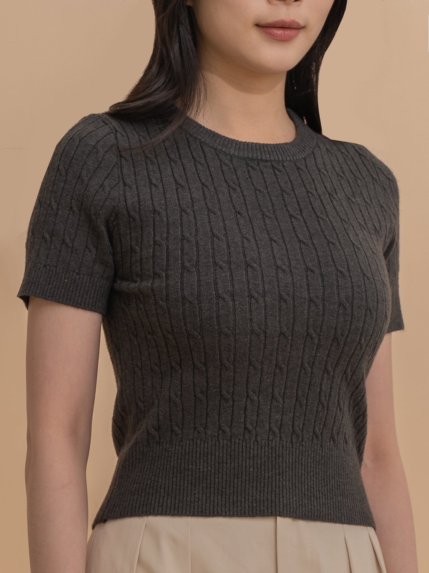 Cable Knit Short Sleeve Top