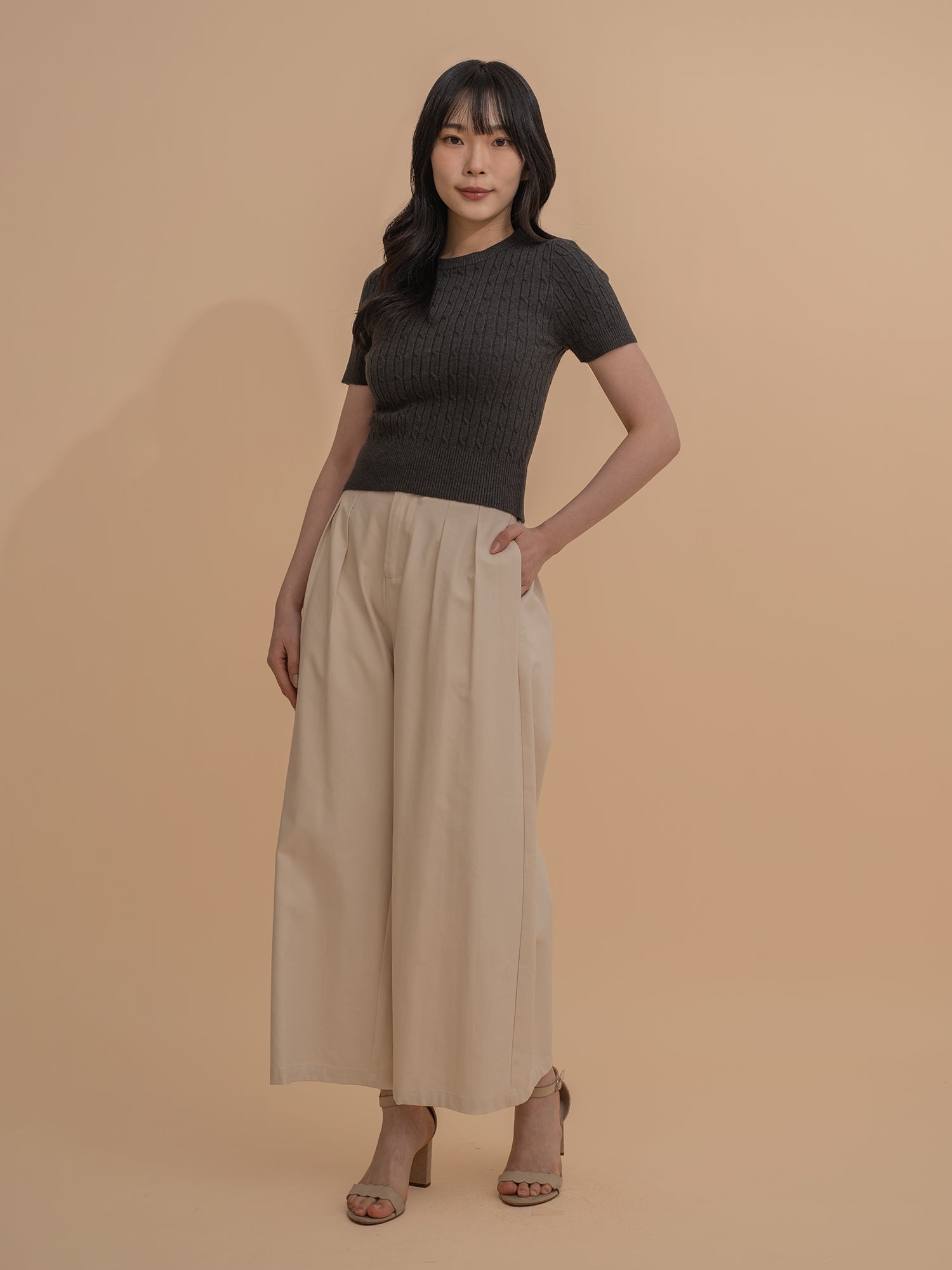 Cable Knit Short Sleeve Top