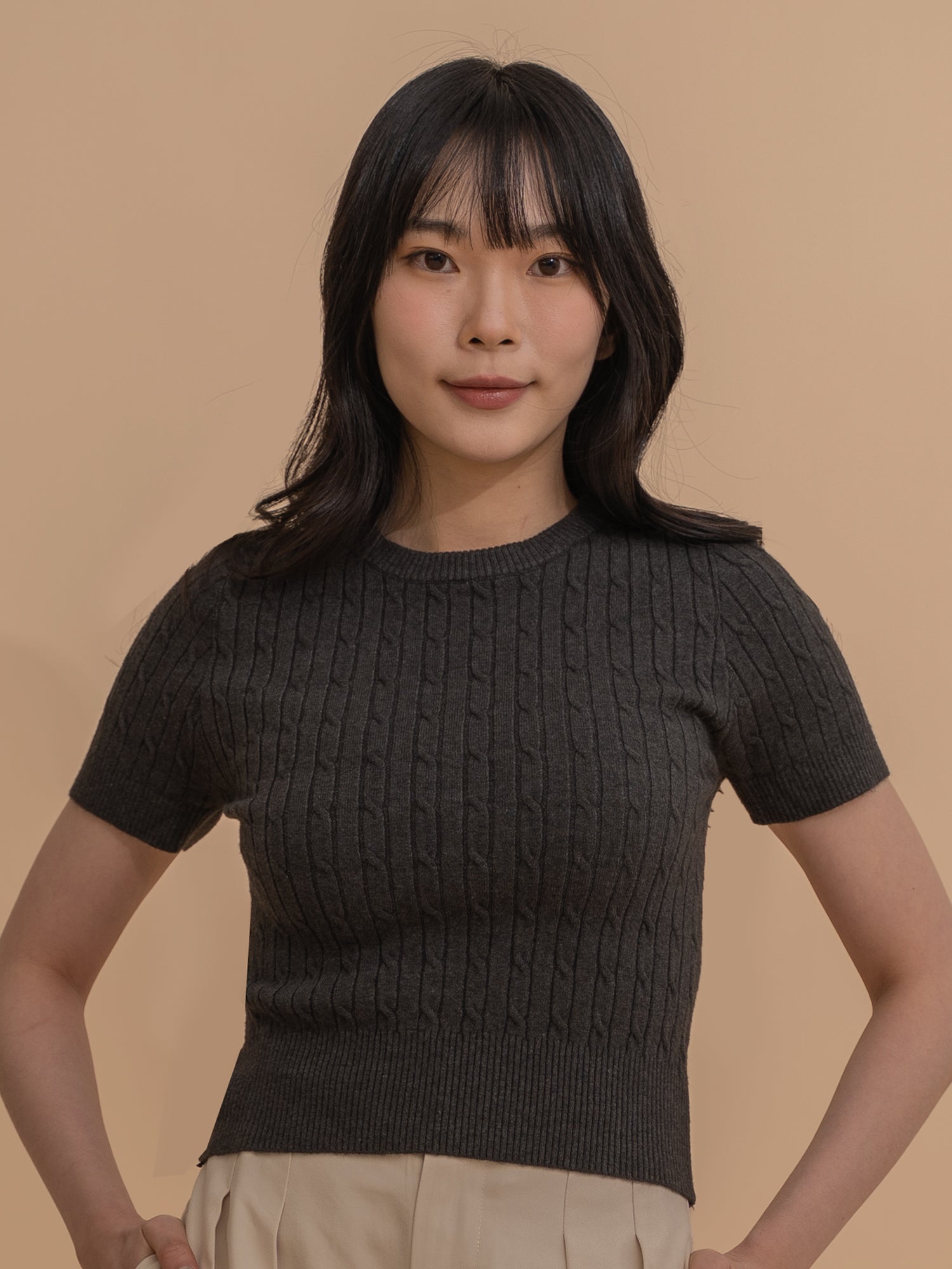 Cable Knit Short Sleeve Top