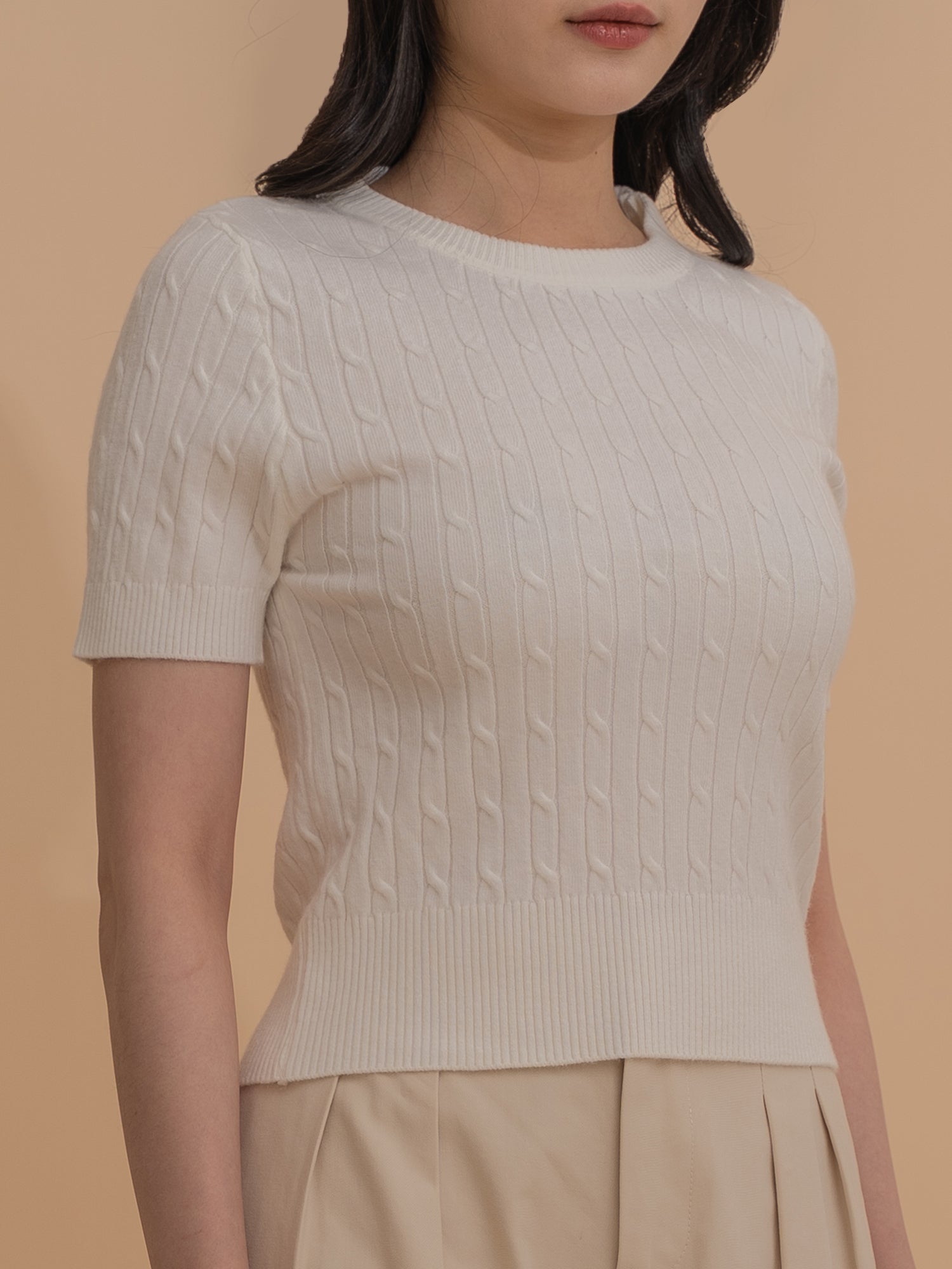 Cable Knit Short Sleeve Top