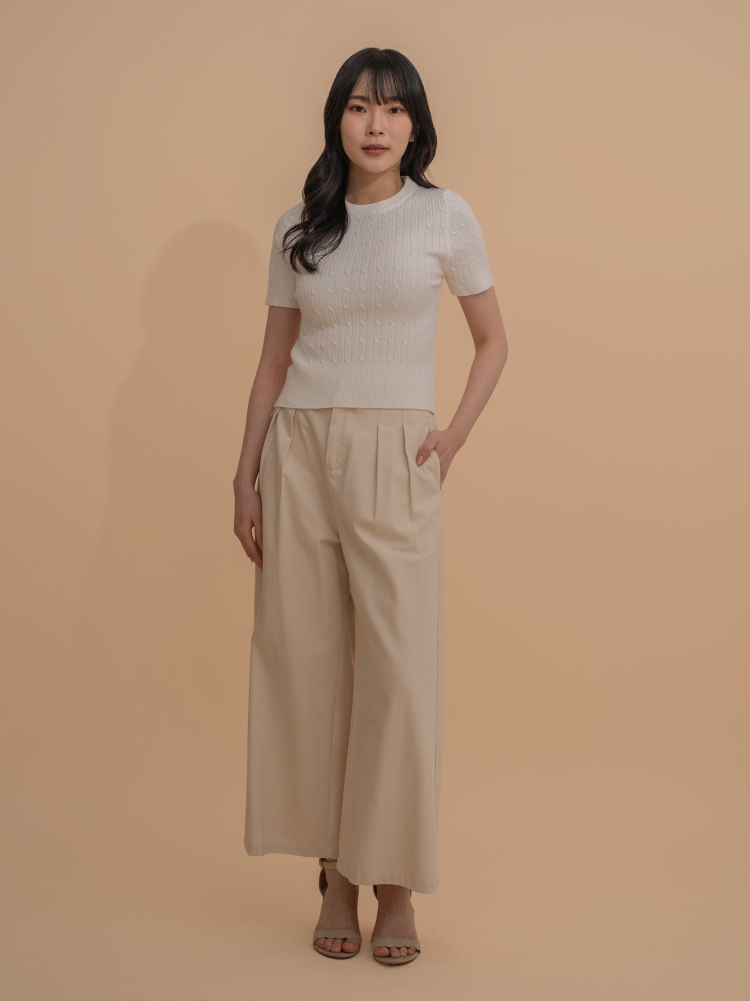 Cable Knit Short Sleeve Top