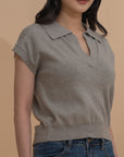 Collar Yarn Knit Drop Shoulder Top