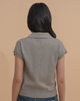 Collar Yarn Knit Drop Shoulder Top