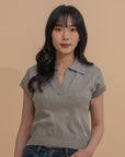 Collar Yarn Knit Drop Shoulder Top