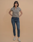 Collar Yarn Knit Drop Shoulder Top