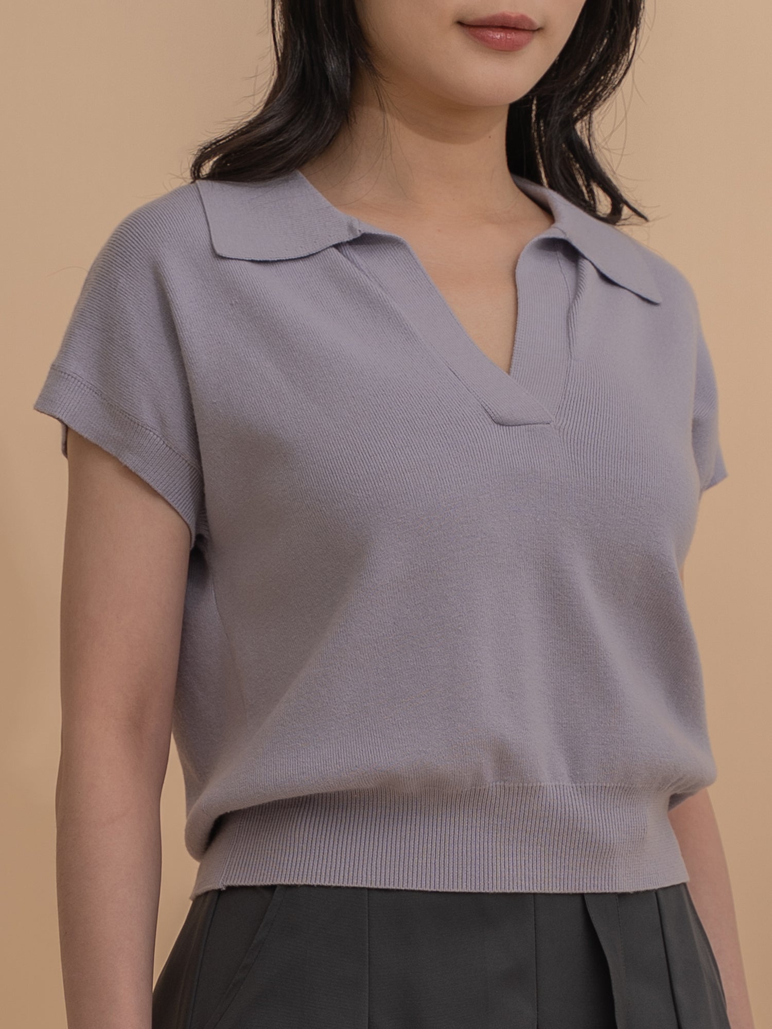 Collar Yarn Knit Drop Shoulder Top
