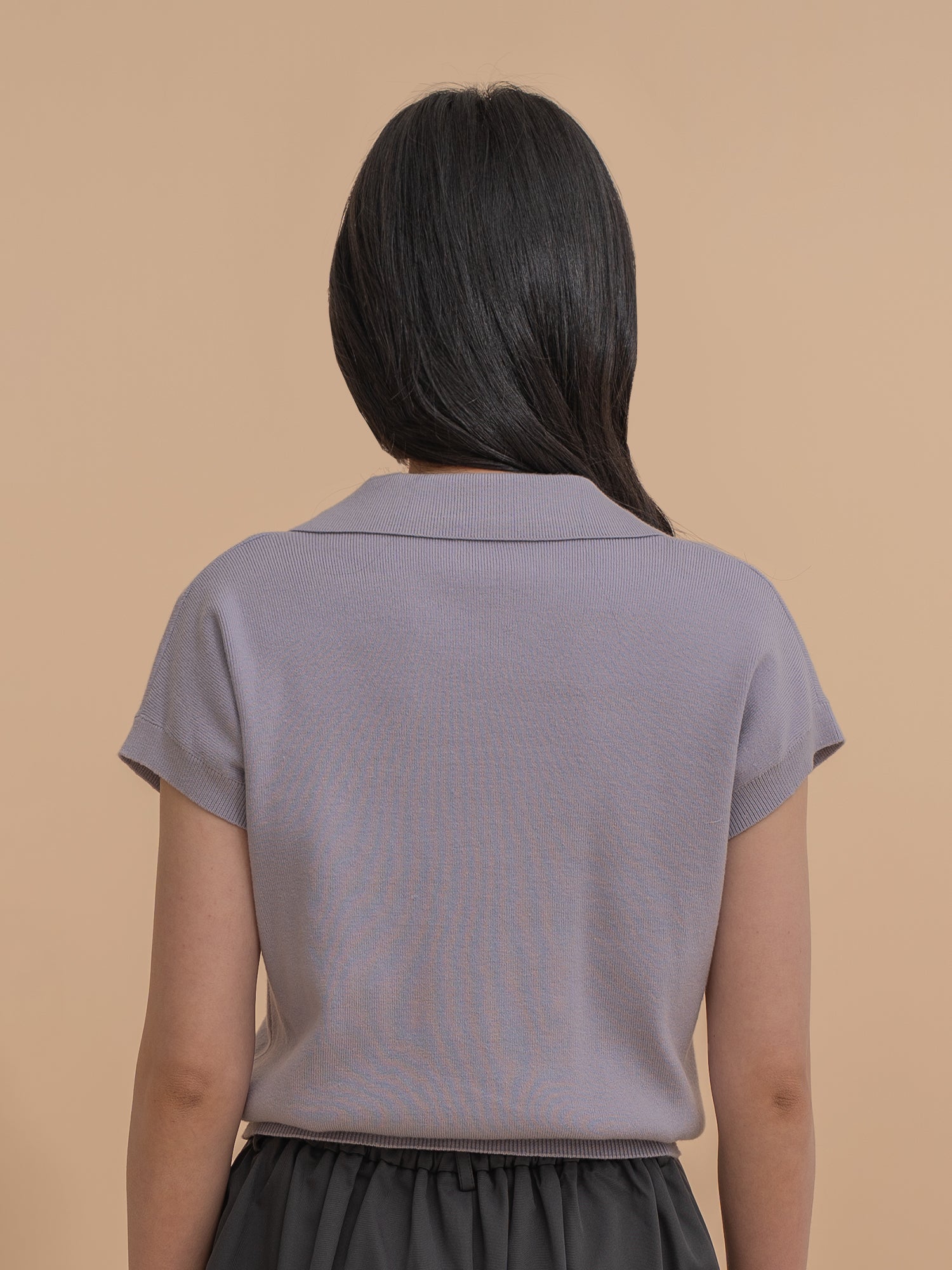 Collar Yarn Knit Drop Shoulder Top