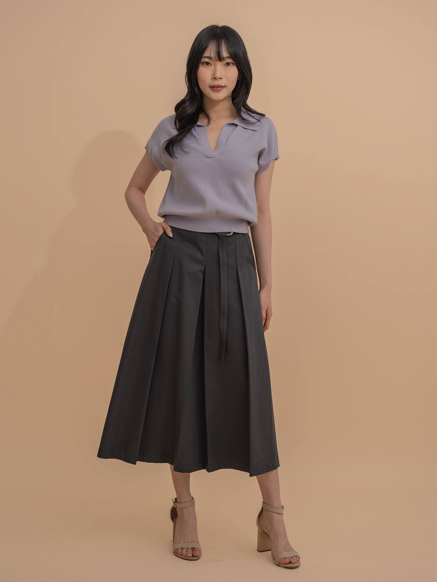 Collar Yarn Knit Drop Shoulder Top