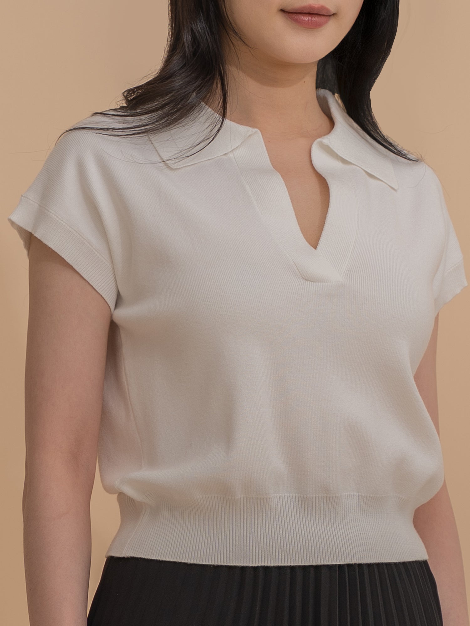 Collar Yarn Knit Drop Shoulder Top