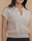 Collar Yarn Knit Drop Shoulder Top