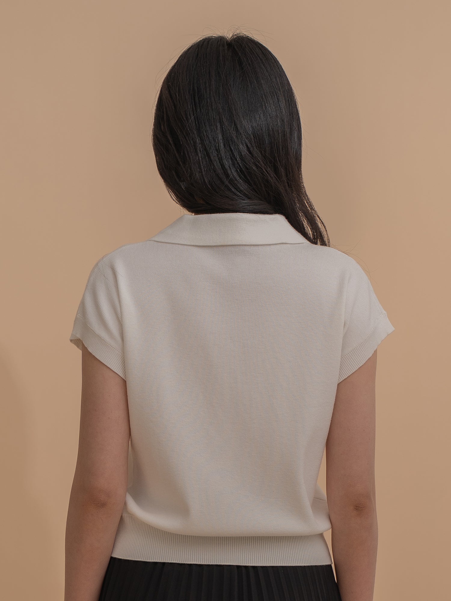 Collar Yarn Knit Drop Shoulder Top