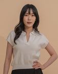 Collar Yarn Knit Drop Shoulder Top