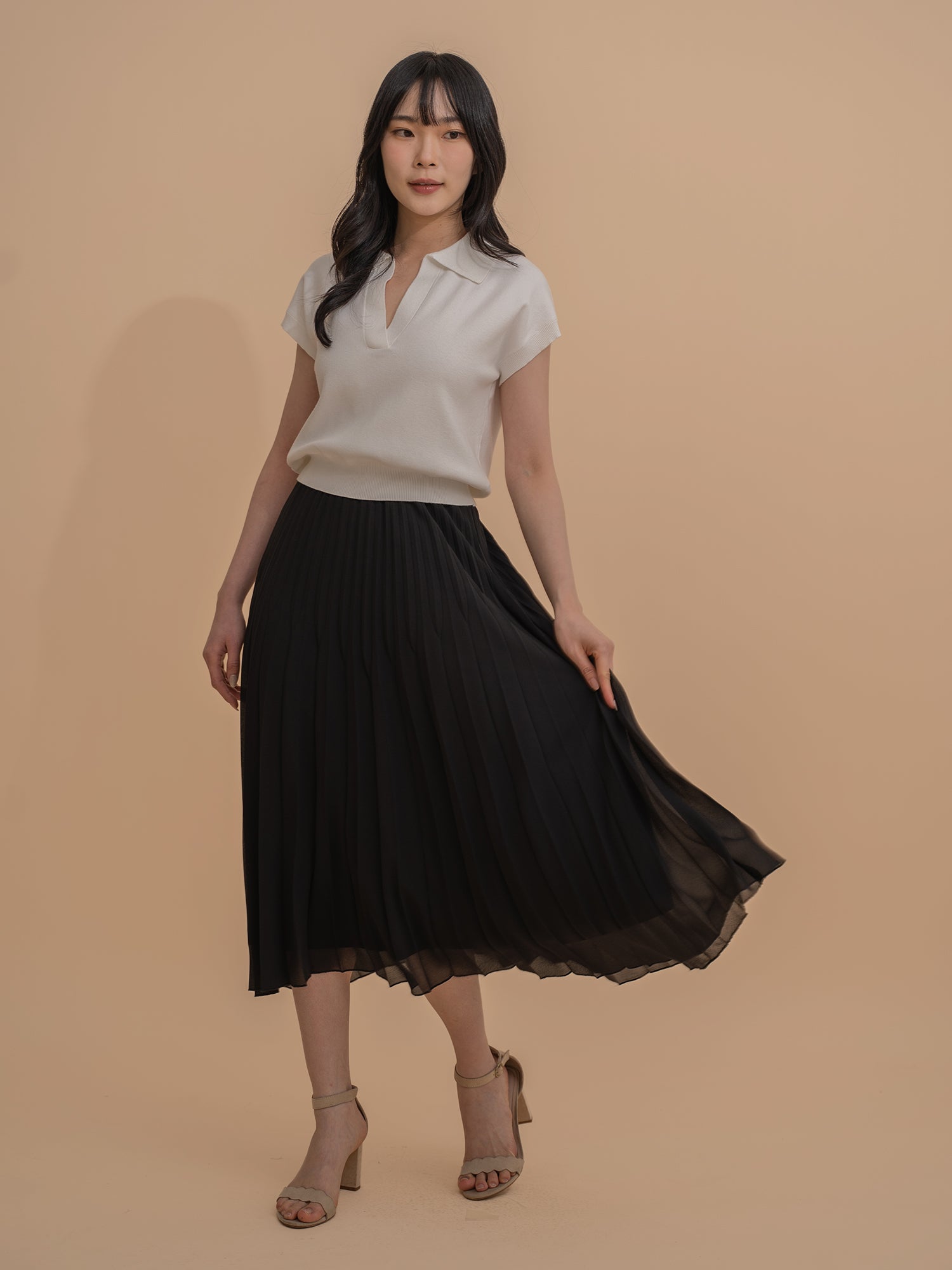Collar Yarn Knit Drop Shoulder Top
