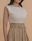 Colorblock Pleated Belted Dress