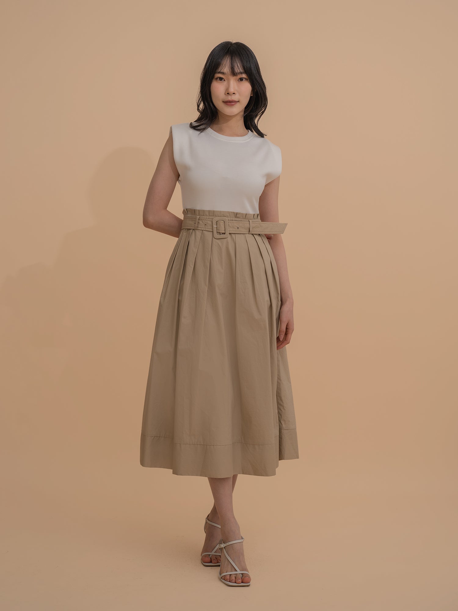 Colorblock Pleated Belted Dress