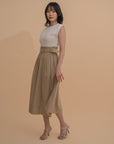 Colorblock Pleated Belted Dress