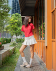 Pleated Denim Mini Skirt