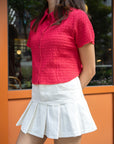 Pleated Denim Mini Skirt