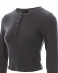 Ribbed Henley Knit Top