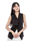 Front Twisted Knot V-Neck Sleeveless Top