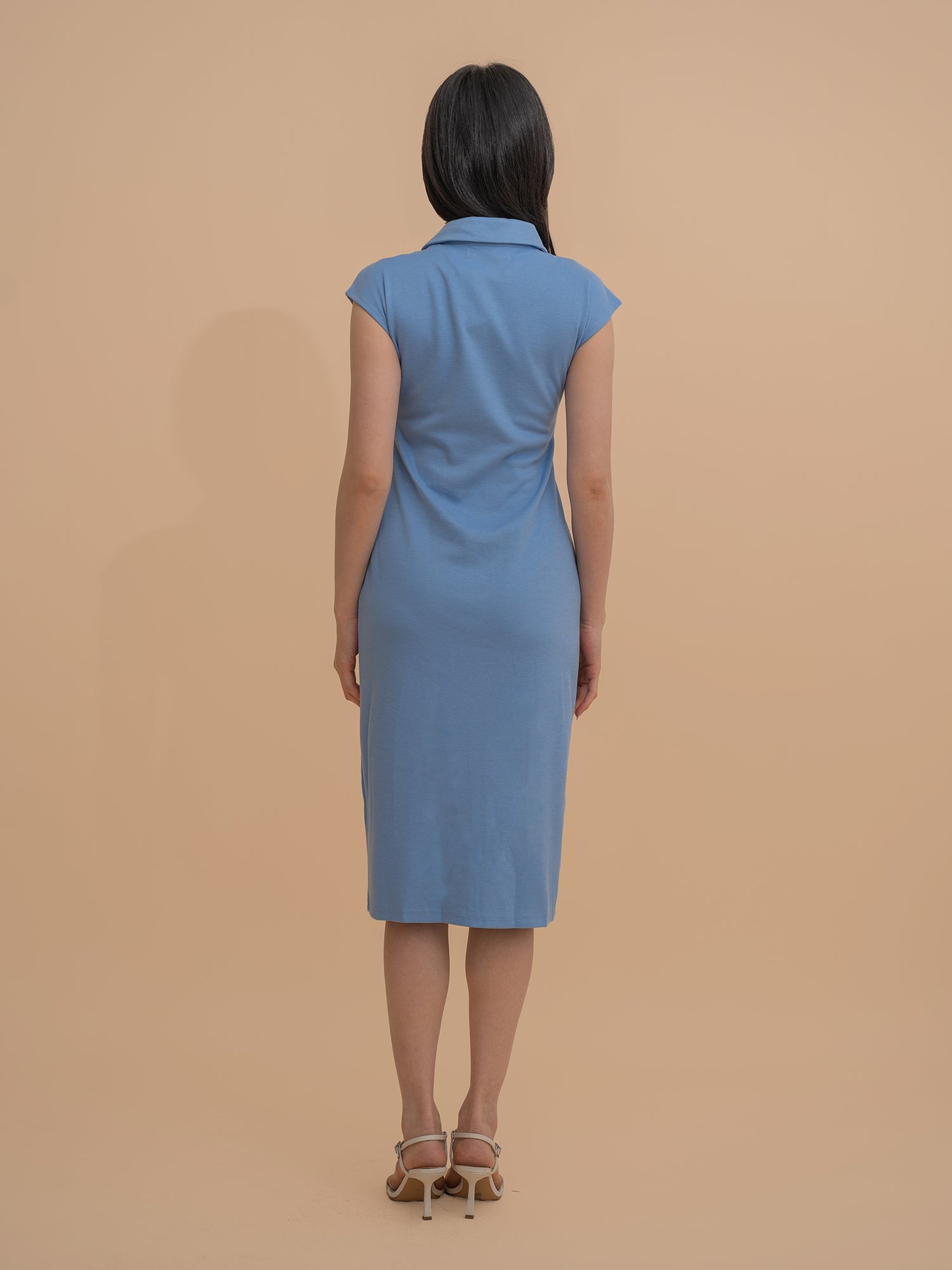 Button-Front Design Collared Midi Dress